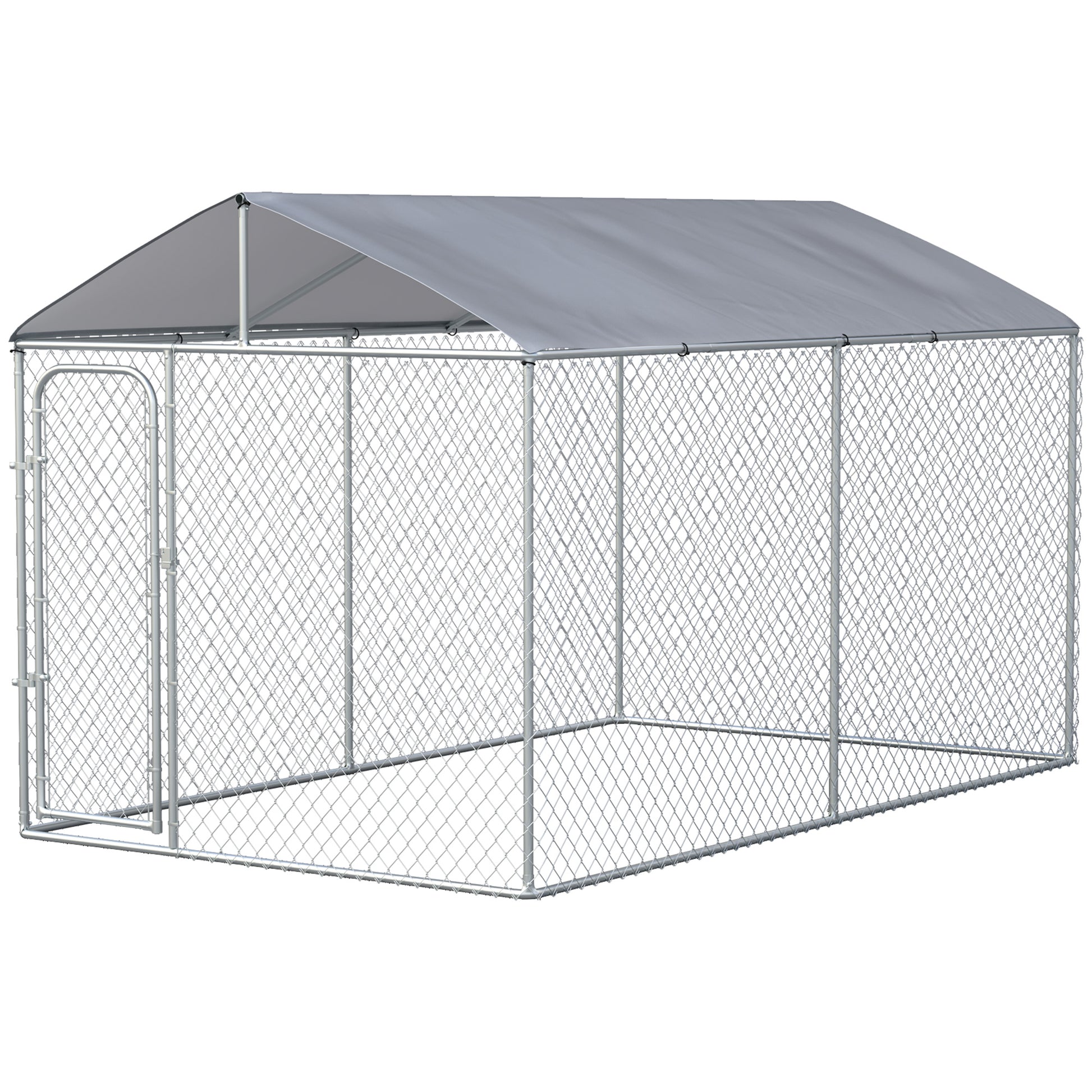 Outdoor Kennel with Anti-UV Waterproof Canopy Dog Park with Latch Door and Galvanized Metal Frame for Patio Garden Terrace 13.1x7.5x7.5 ft Silver