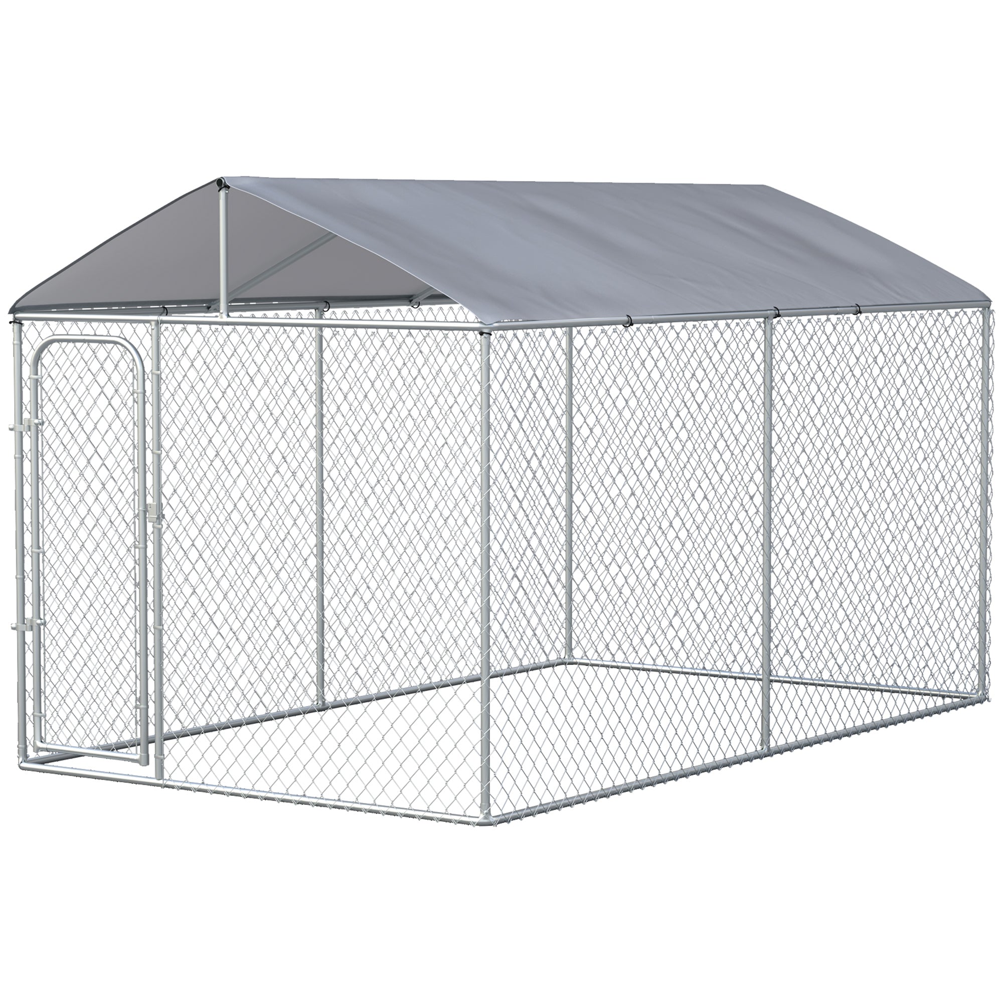 Outdoor Kennel with Anti-UV Waterproof Canopy Dog Park with Latch Door and Galvanized Metal Frame for Patio Garden Terrace 13.1x7.5x7.5 ft Silver