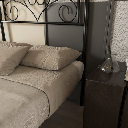 Single Bed Frame in Steel 95x211x106cm, Integrated Slats, Headboard and Footboard, Underbed Storage, Black