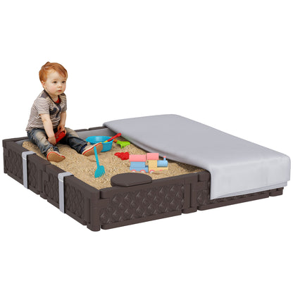 Sandbox for Children 18-60 Months Square Children's Sandbox with Cover and Seats Sandbox for Outdoor 119x119x22 cm Dark Brown