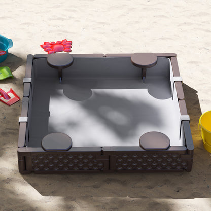 Sandbox for Children 18-60 Months Square Children's Sandbox with Cover and Seats Sandbox for Outdoor 119x119x22 cm Dark Brown