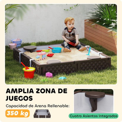 Sandbox for Children 18-60 Months Square Children's Sandbox with Cover and Seats Sandbox for Outdoor 119x119x22 cm Dark Brown