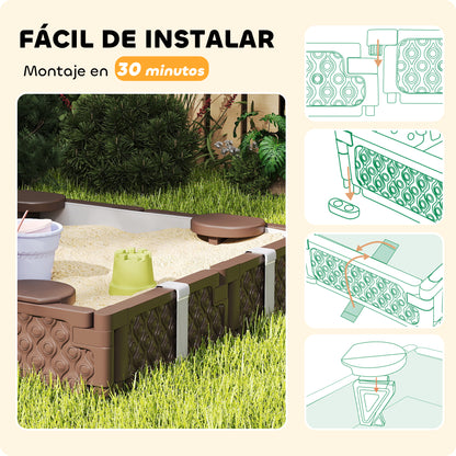 Sandbox for Children 18-60 Months Square Children's Sandbox with Cover and Seats Sandbox for Outdoor 119x119x22 cm Dark Brown