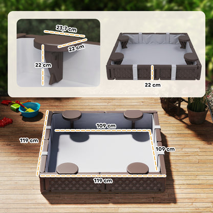 Sandbox for Children 18-60 Months Square Children's Sandbox with Cover and Seats Sandbox for Outdoor 119x119x22 cm Dark Brown