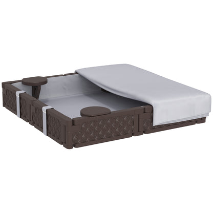 Sandbox for Children 18-60 Months Square Children's Sandbox with Cover and Seats Sandbox for Outdoor 119x119x22 cm Dark Brown