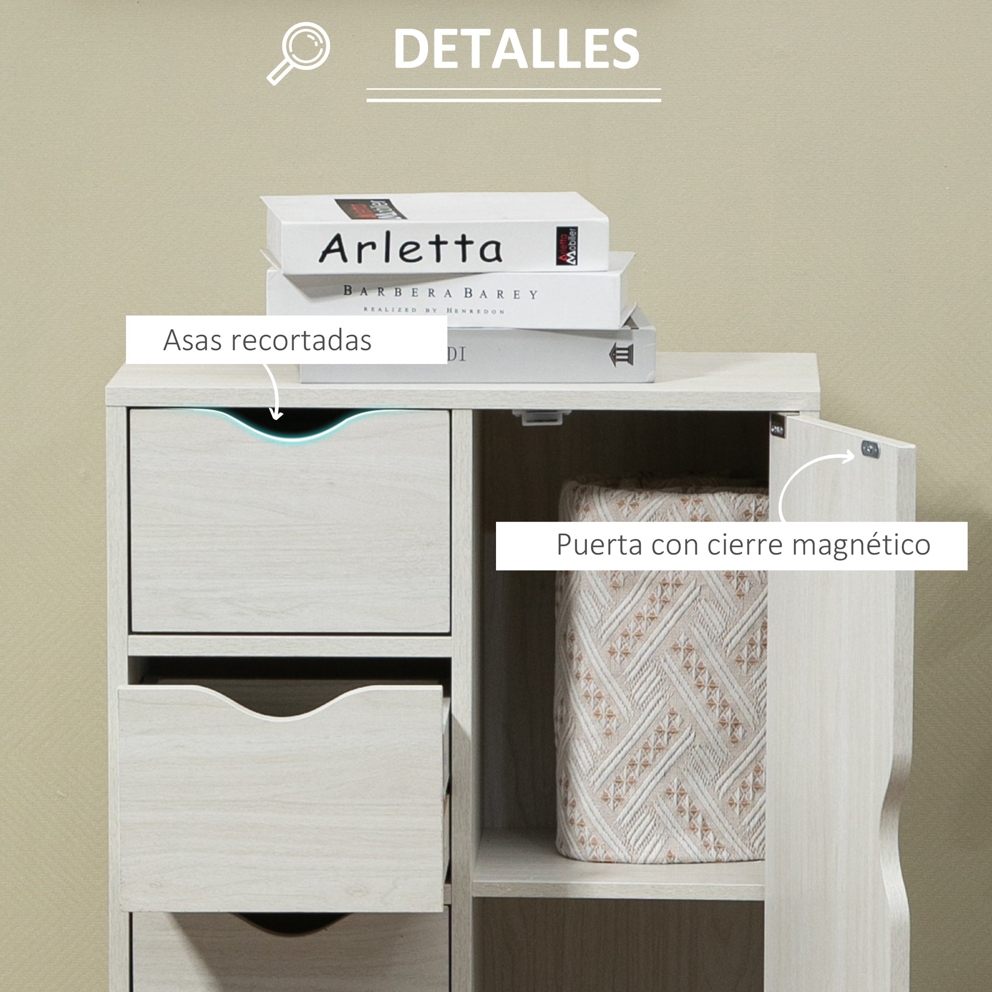 Living Room Sideboard with 4 Drawers, 1 Door, and Interior Shelf Multipurpose Storage Cabinet for Bathroom Bedroom Dining Room 54x29x83 cm White with Wood Grain