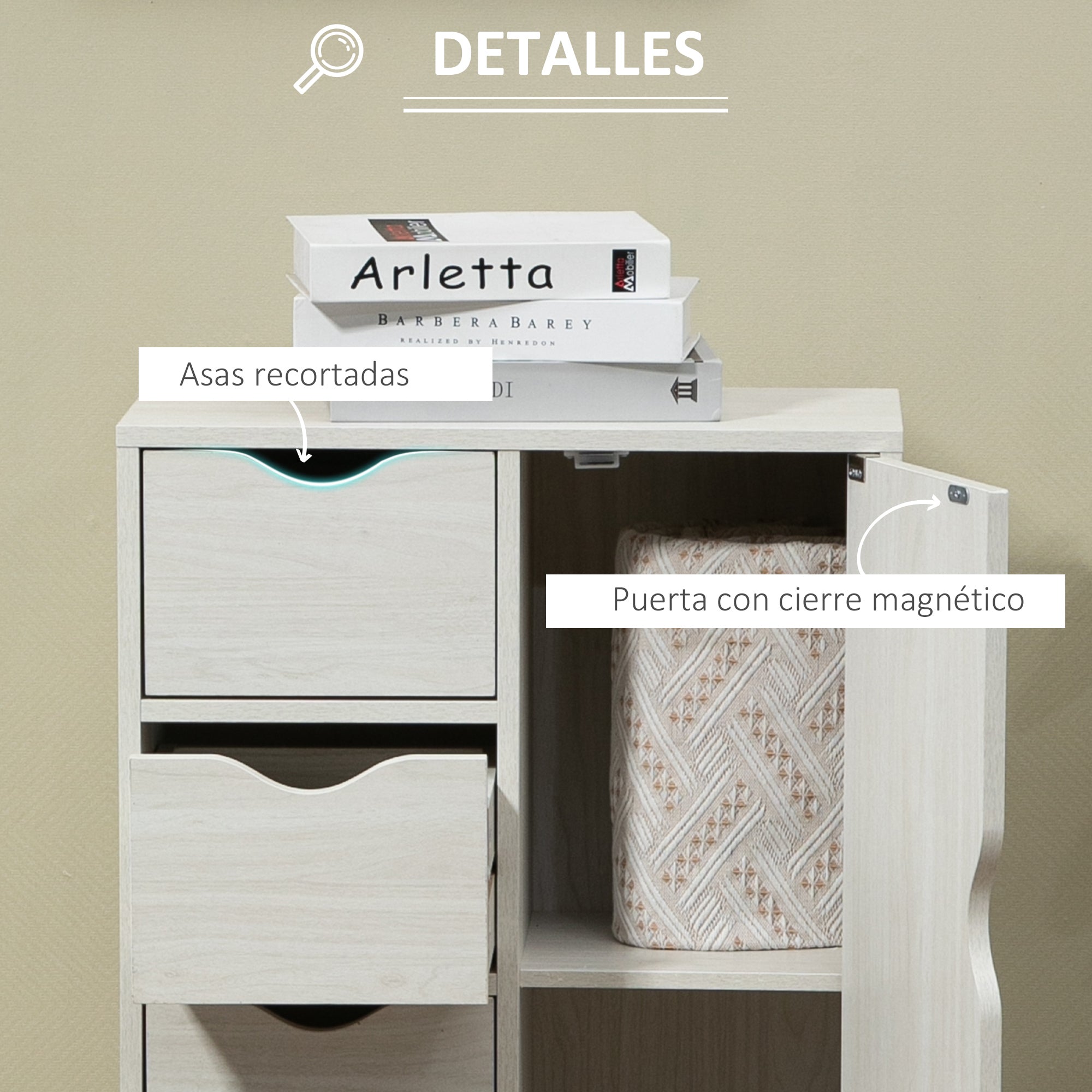 Living Room Sideboard with 4 Drawers, 1 Door, and Interior Shelf Multipurpose Storage Cabinet for Bathroom Bedroom Dining Room 54x29x83 cm White with Wood Grain