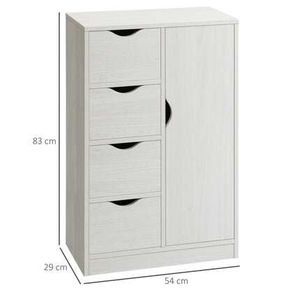 Living Room Sideboard with 4 Drawers, 1 Door, and Interior Shelf Multipurpose Storage Cabinet for Bathroom Bedroom Dining Room 54x29x83 cm White with Wood Grain