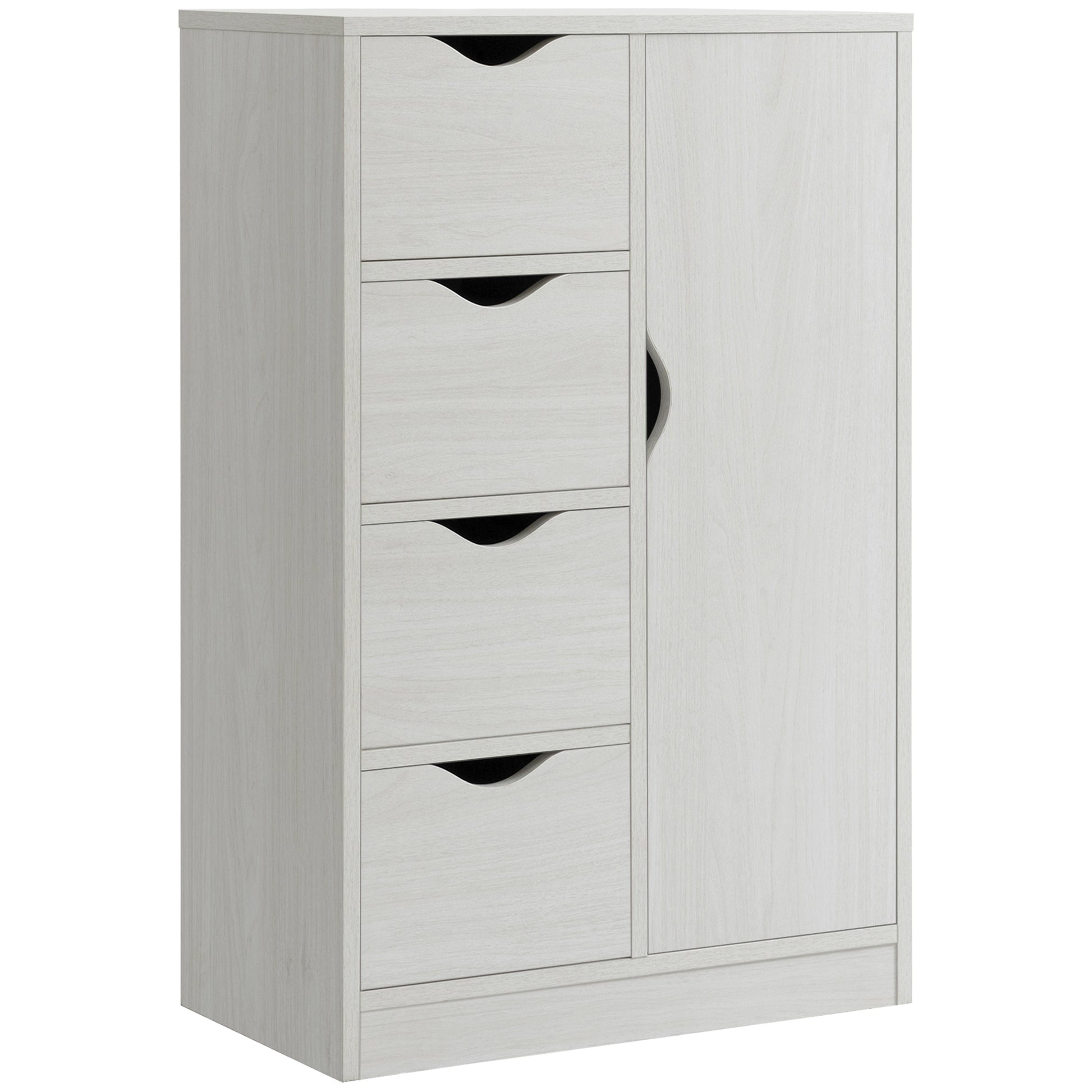 Living Room Sideboard with 4 Drawers, 1 Door, and Interior Shelf Multipurpose Storage Cabinet for Bathroom Bedroom Dining Room 54x29x83 cm White with Wood Grain