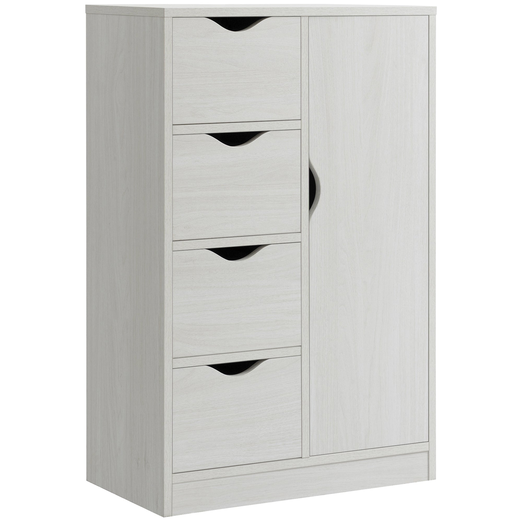 Living Room Sideboard with 4 Drawers, 1 Door, and Interior Shelf Multipurpose Storage Cabinet for Bathroom Bedroom Dining Room 54x29x83 cm White with Wood Grain