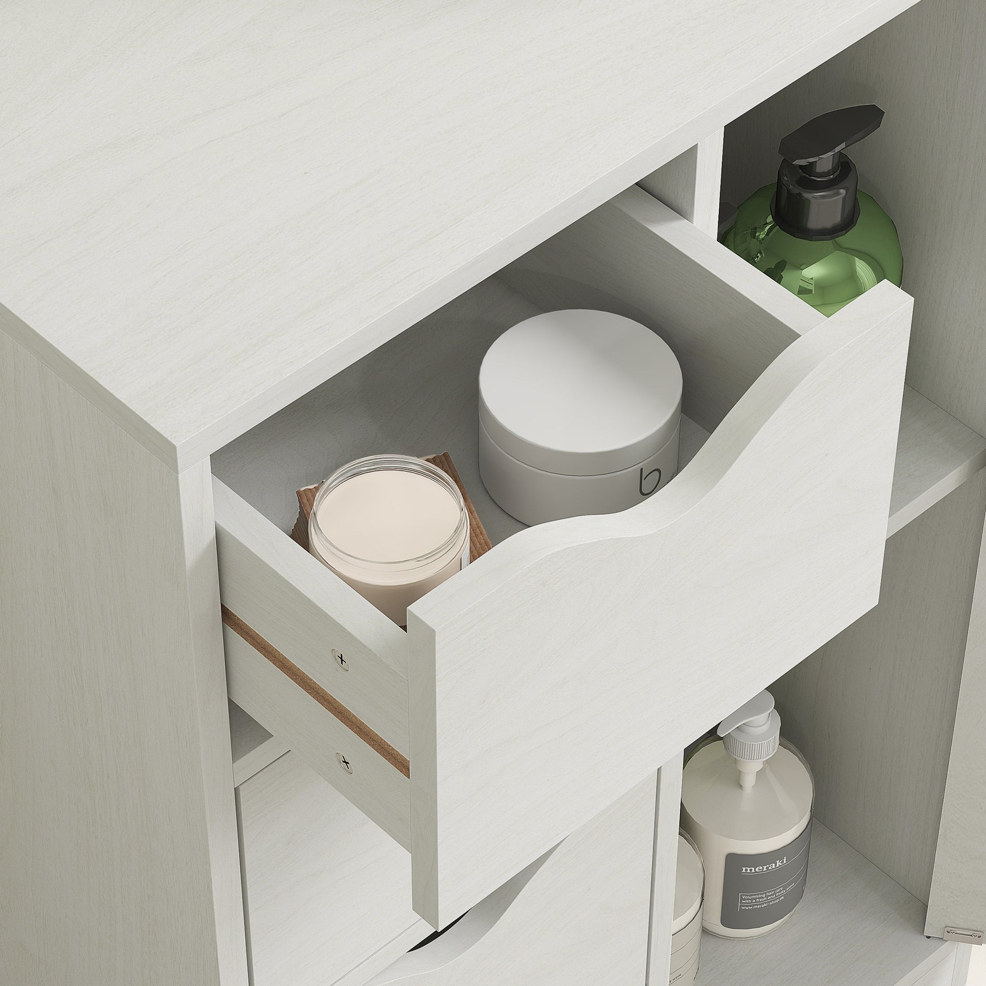 Living Room Sideboard with 4 Drawers, 1 Door, and Interior Shelf Multipurpose Storage Cabinet for Bathroom Bedroom Dining Room 54x29x83 cm White with Wood Grain