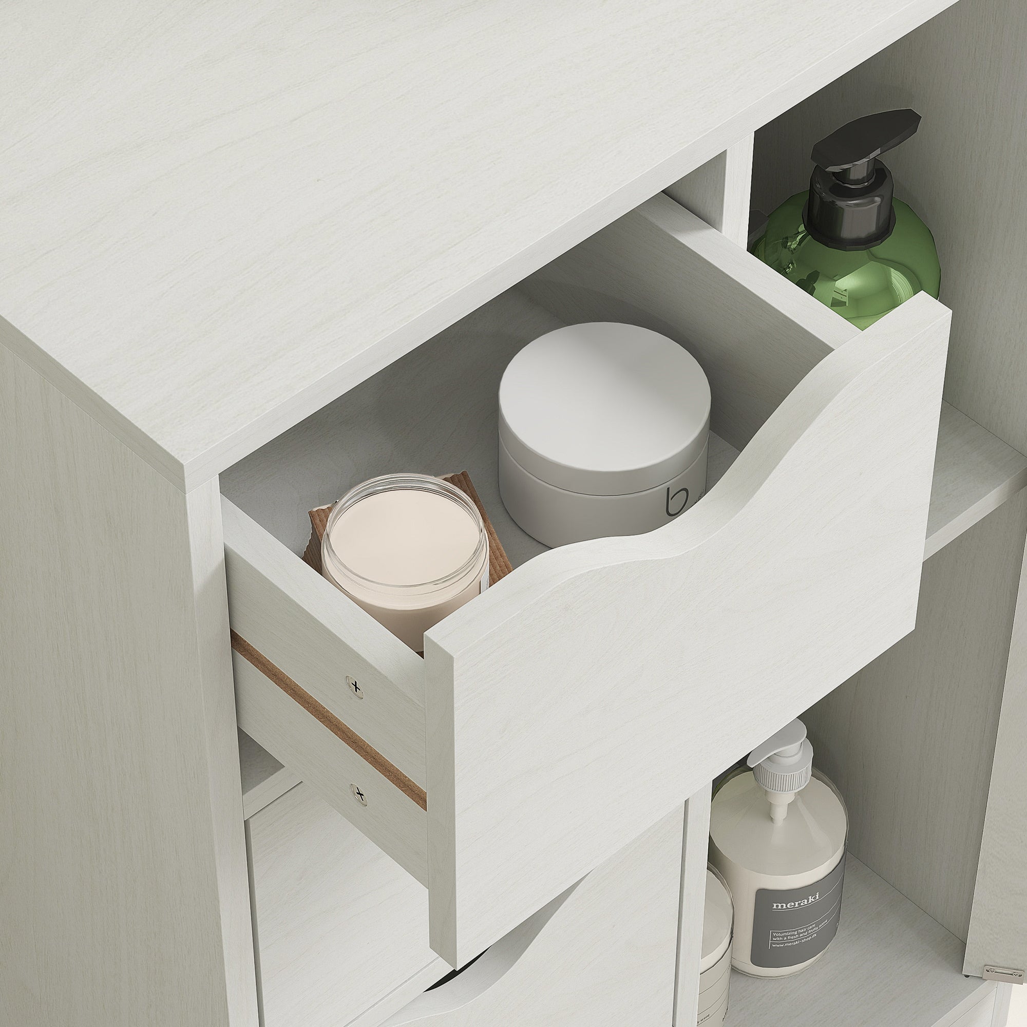 Living Room Sideboard with 4 Drawers, 1 Door, and Interior Shelf Multipurpose Storage Cabinet for Bathroom Bedroom Dining Room 54x29x83 cm White with Wood Grain