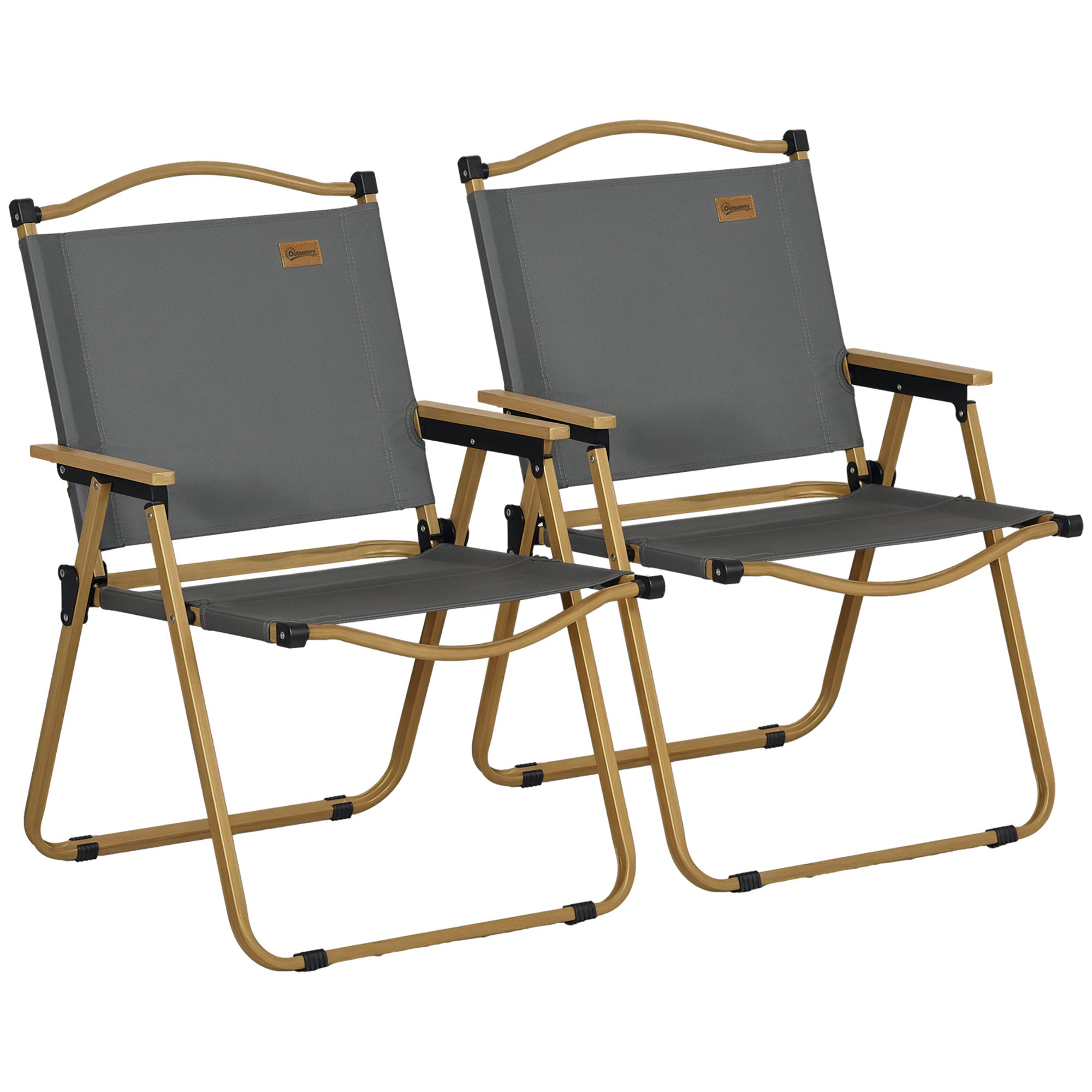 Camping Chair 2-Pack Foldable Garden Chair with Steel Frame, Woodgrain Look, Folding Chair for Pool, Beach, Oxford, Dark Grey
