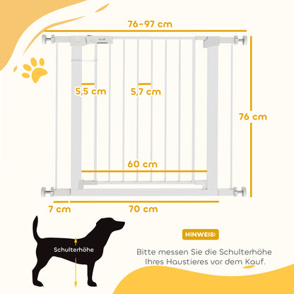 Door Guard Gate, Stair Gate, Pet Gate Without Drilling, 76-97 cm Adjustable Barrier, Auto-Close Baby Safety Gate, for Children and Pets, Steel, White