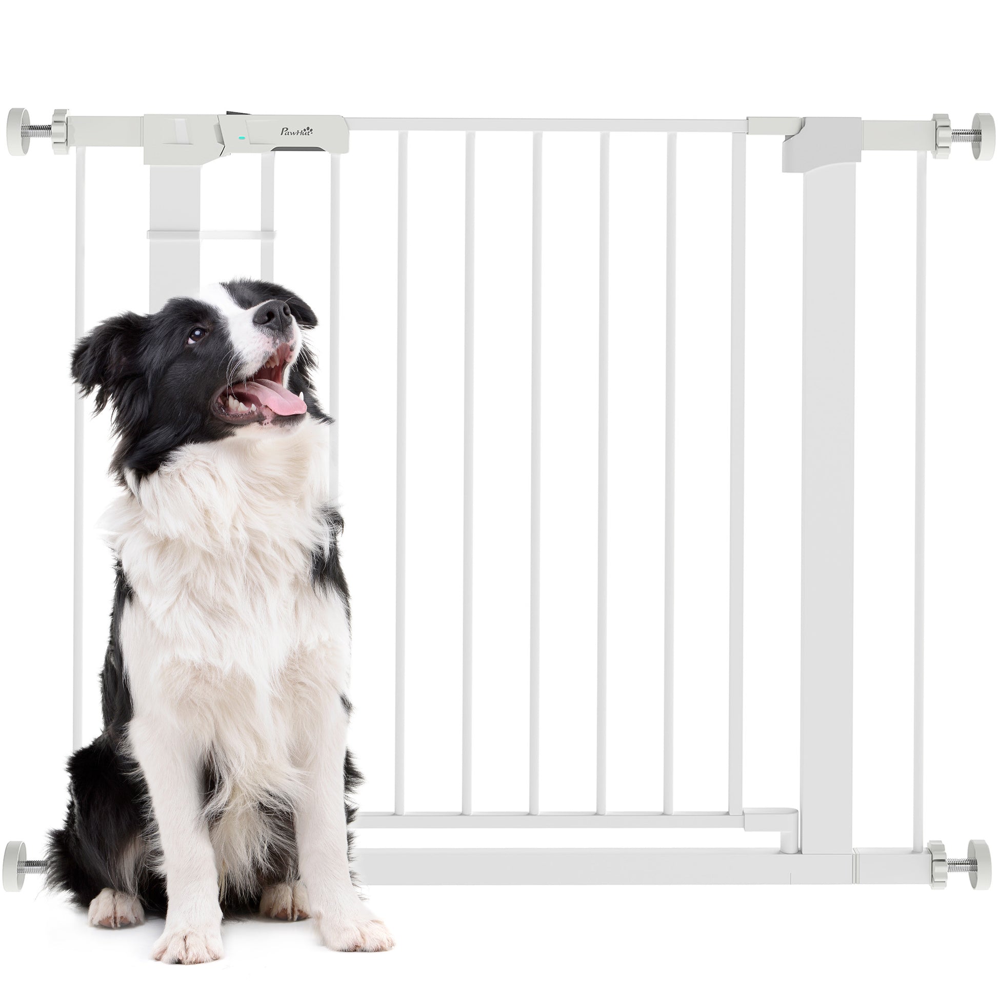 Door Guard Gate, Stair Gate, Pet Gate Without Drilling, 76-97 cm Adjustable Barrier, Auto-Close Baby Safety Gate, for Children and Pets, Steel, White