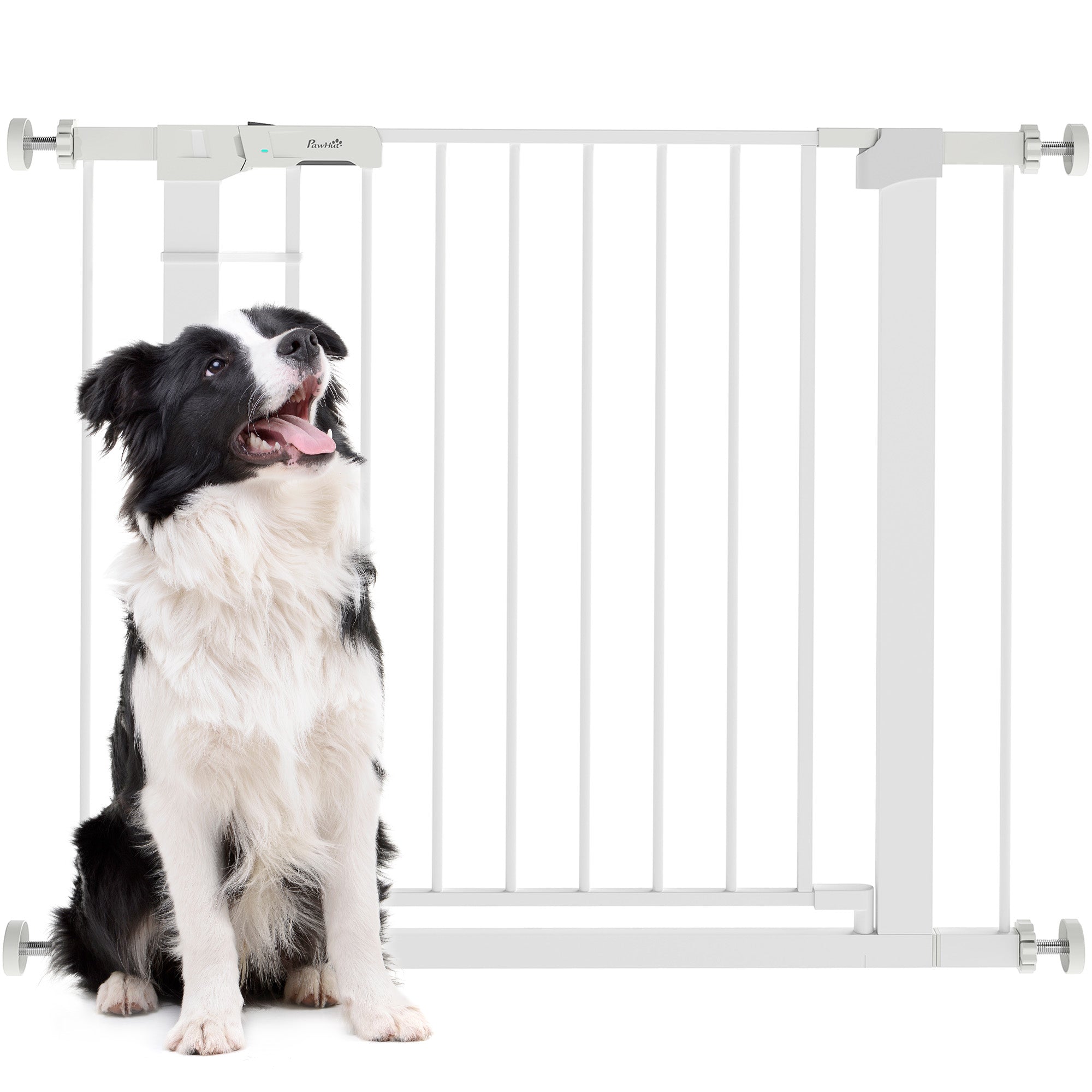Door Guard Gate, Stair Gate, Pet Gate Without Drilling, 76-97 cm Adjustable Barrier, Auto-Close Baby Safety Gate, for Children and Pets, Steel, White