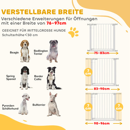 Door Guard Gate, Stair Gate, Pet Gate Without Drilling, 76-97 cm Adjustable Barrier, Auto-Close Baby Safety Gate, for Children and Pets, Steel, White