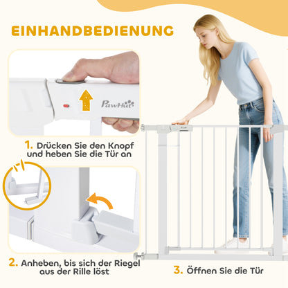 Door Guard Gate, Stair Gate, Pet Gate Without Drilling, 76-97 cm Adjustable Barrier, Auto-Close Baby Safety Gate, for Children and Pets, Steel, White