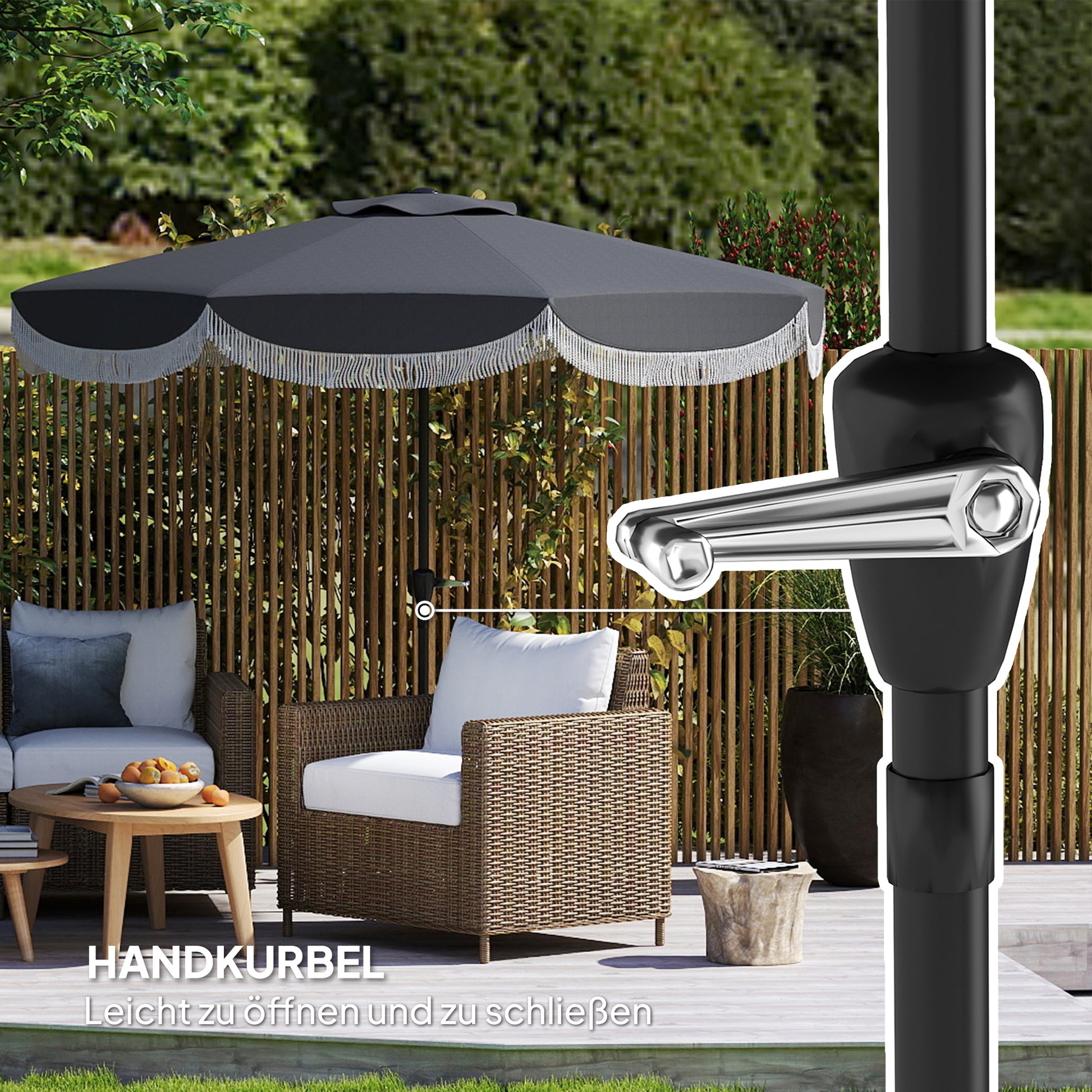 Umbrella Ø269 cm, UV 30+ Octagonal Balcony Umbrella Beach Umbrella Windproof Market Umbrella Crank Umbrella Sun Protection for Beach Balcony Garden, Dark Grey