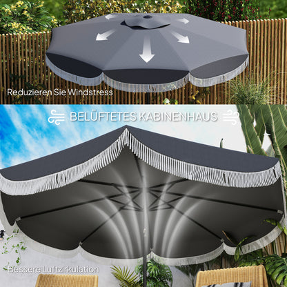Umbrella Ø269 cm, UV 30+ Octagonal Balcony Umbrella Beach Umbrella Windproof Market Umbrella Crank Umbrella Sun Protection for Beach Balcony Garden, Dark Grey
