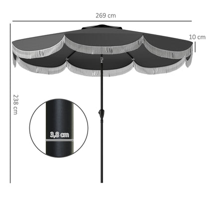Umbrella Ø269 cm, UV 30+ Octagonal Balcony Umbrella Beach Umbrella Windproof Market Umbrella Crank Umbrella Sun Protection for Beach Balcony Garden, Dark Grey