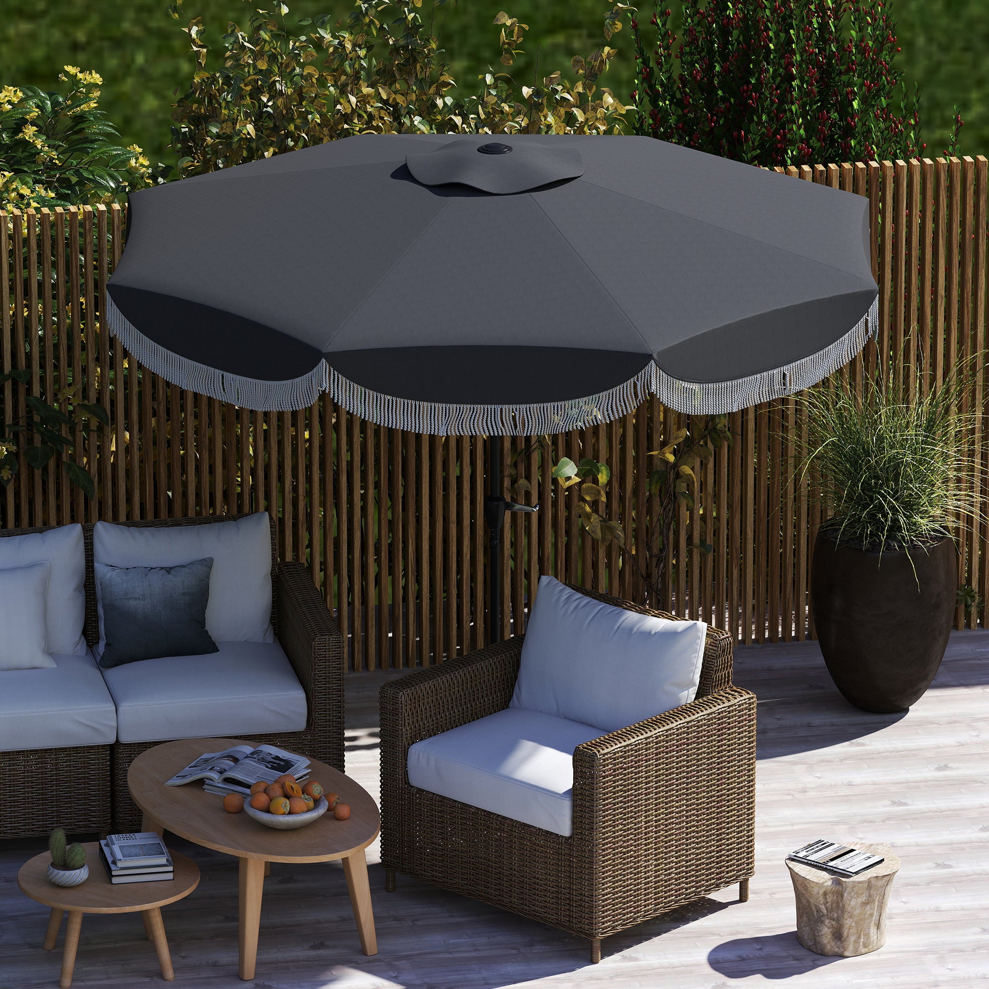 Umbrella Ø269 cm, UV 30+ Octagonal Balcony Umbrella Beach Umbrella Windproof Market Umbrella Crank Umbrella Sun Protection for Beach Balcony Garden, Dark Grey