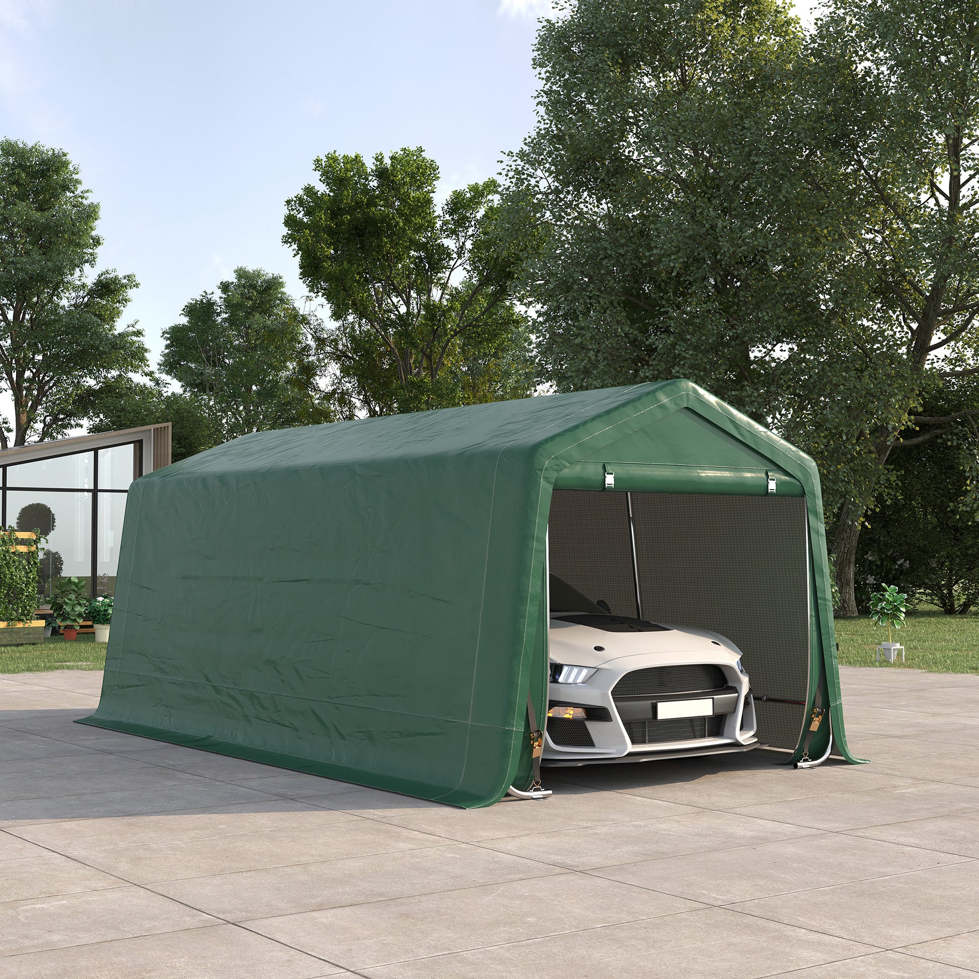 Garage Carport Tent 6 x 3 m Galvanized Steel Sturdy High-Density 180 g/m² PE Waterproof Anti-UV - Green