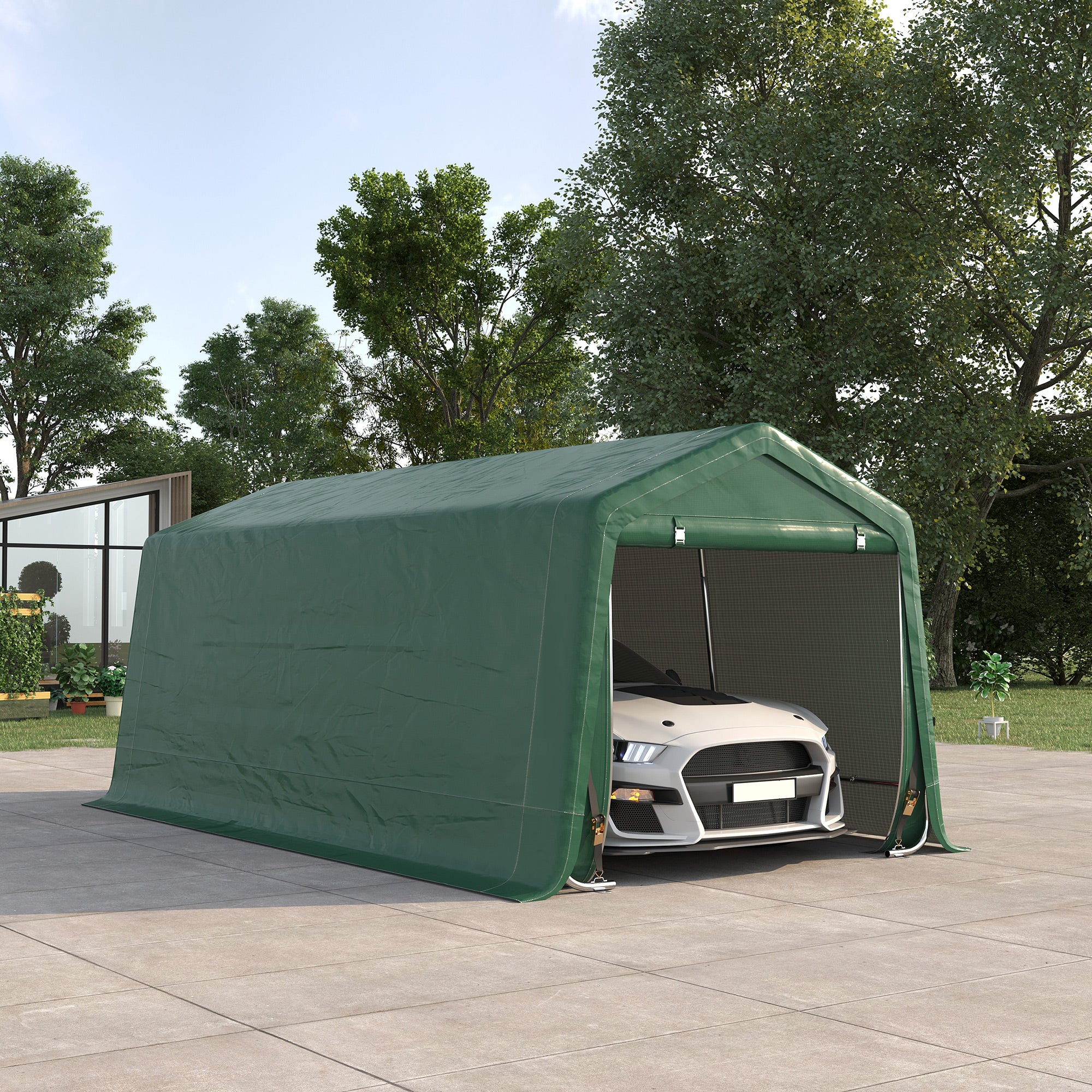 Garage Carport Tent 6 x 3 m Galvanized Steel Sturdy High-Density 180 g/m² PE Waterproof Anti-UV - Green