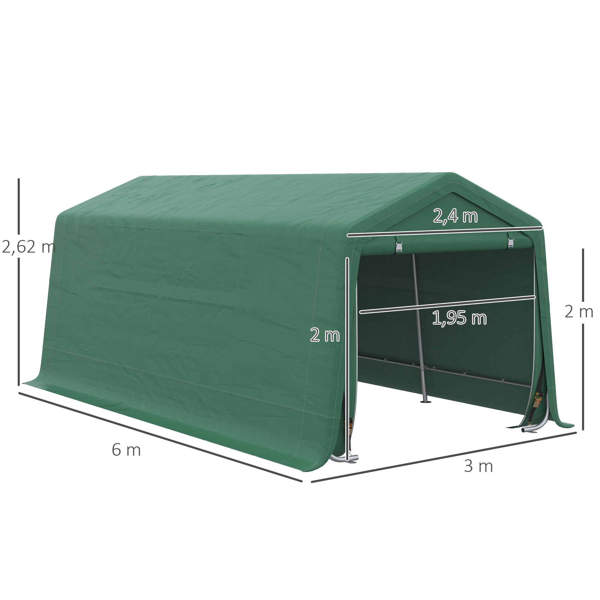 Garage Carport Tent 6 x 3 m Galvanized Steel Sturdy High-Density 180 g/m² PE Waterproof Anti-UV - Green