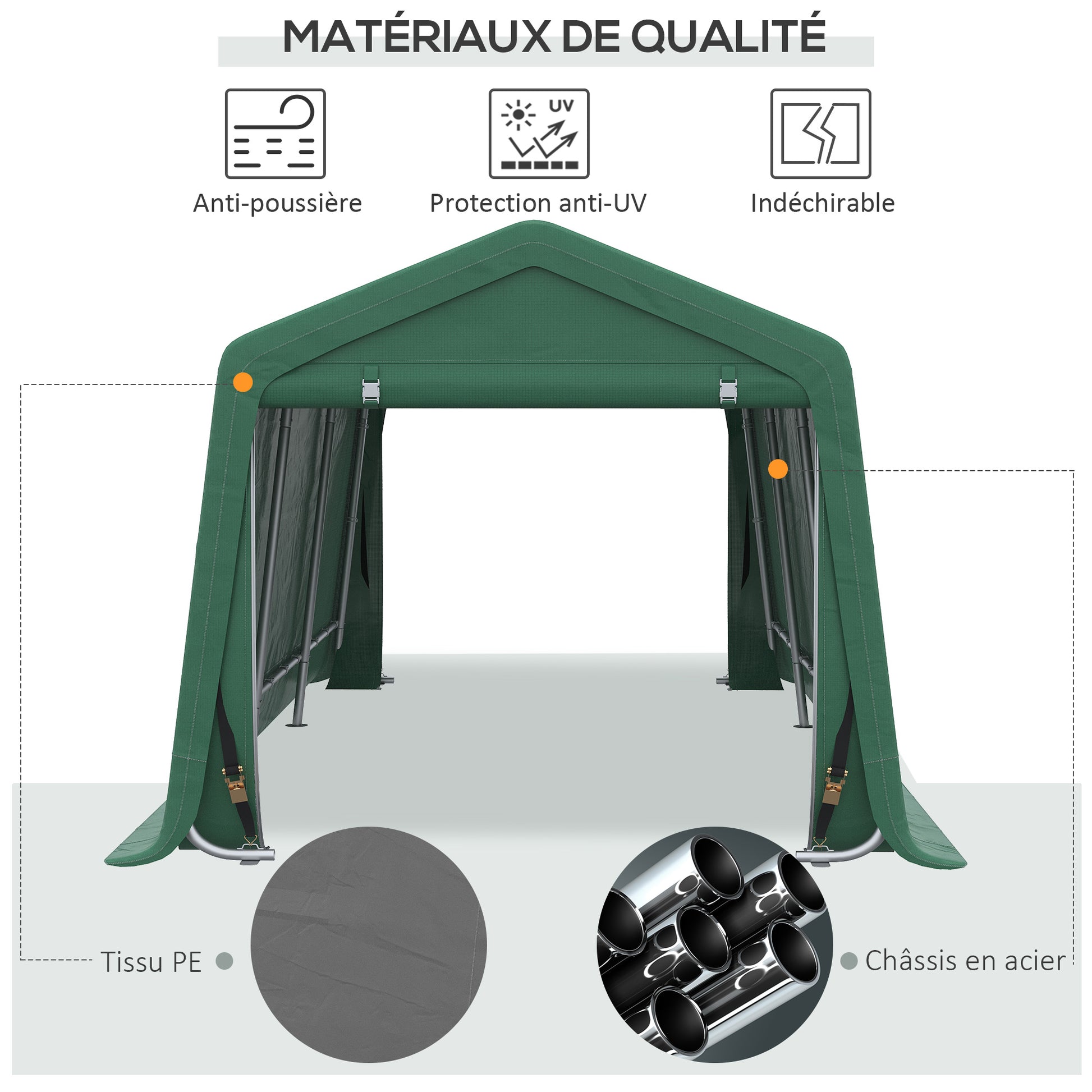 Garage Carport Tent 6 x 3 m Galvanized Steel Sturdy High-Density 180 g/m² PE Waterproof Anti-UV - Green