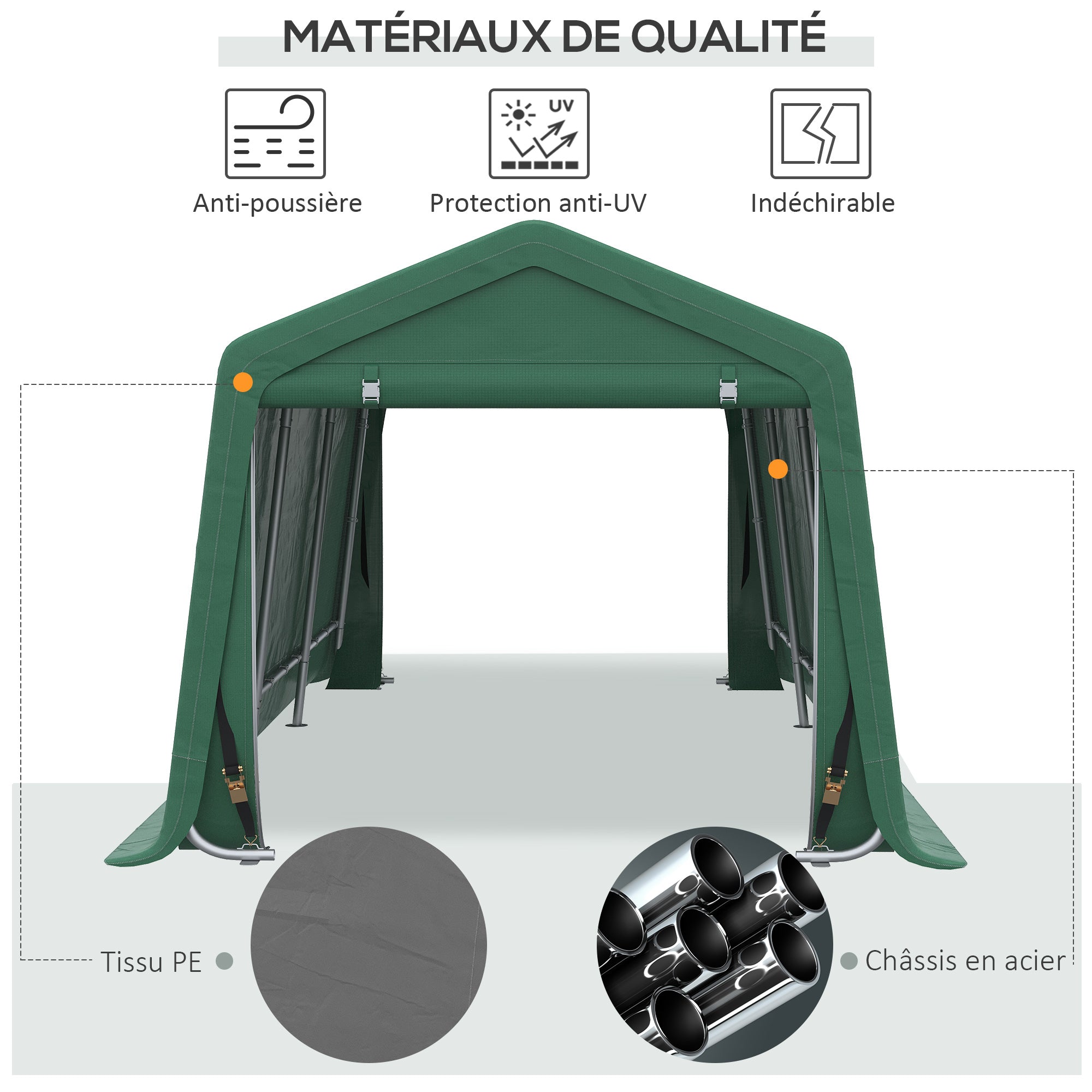 Garage Carport Tent 6 x 3 m Galvanized Steel Sturdy High-Density 180 g/m² PE Waterproof Anti-UV - Green