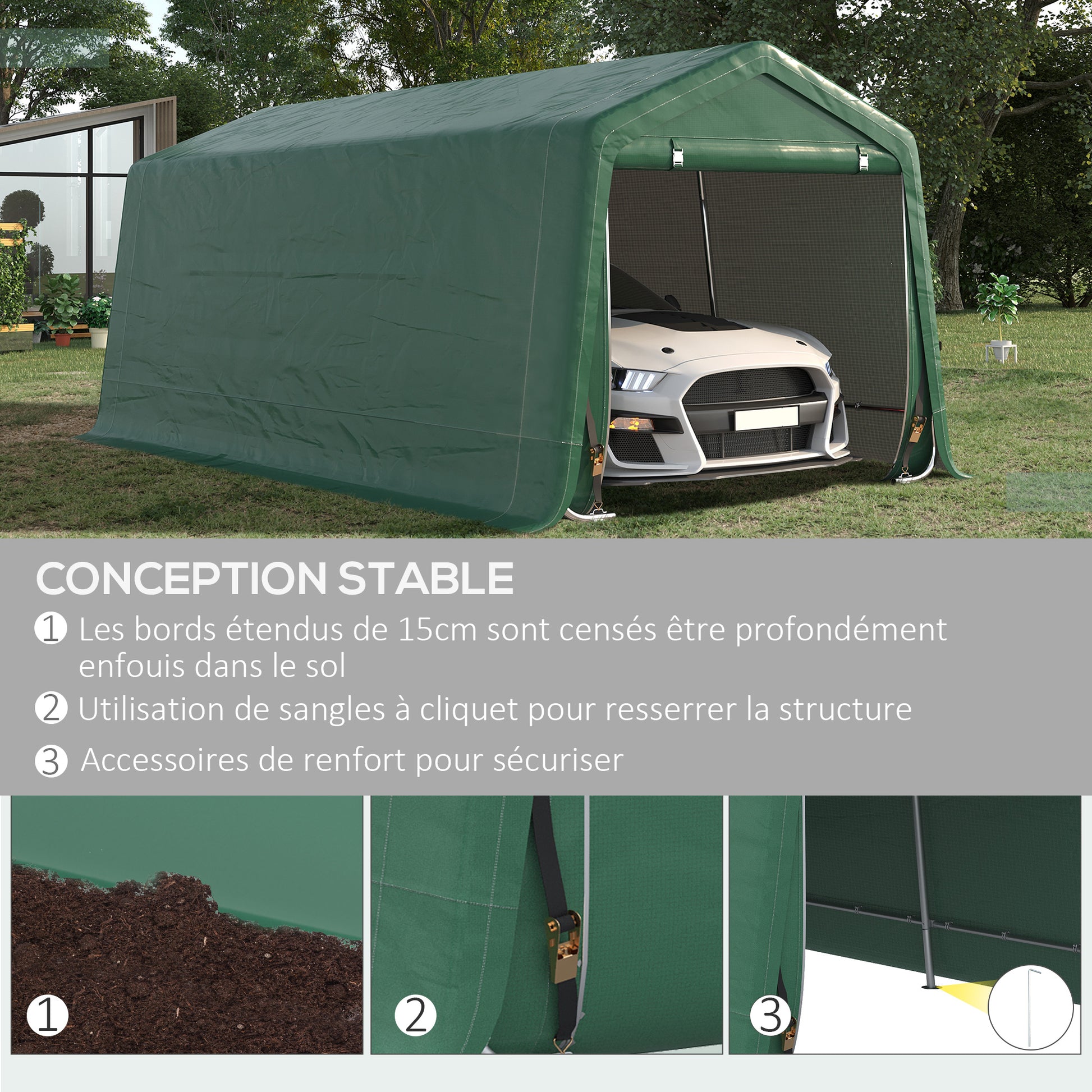 Garage Carport Tent 6 x 3 m Galvanized Steel Sturdy High-Density 180 g/m² PE Waterproof Anti-UV - Green