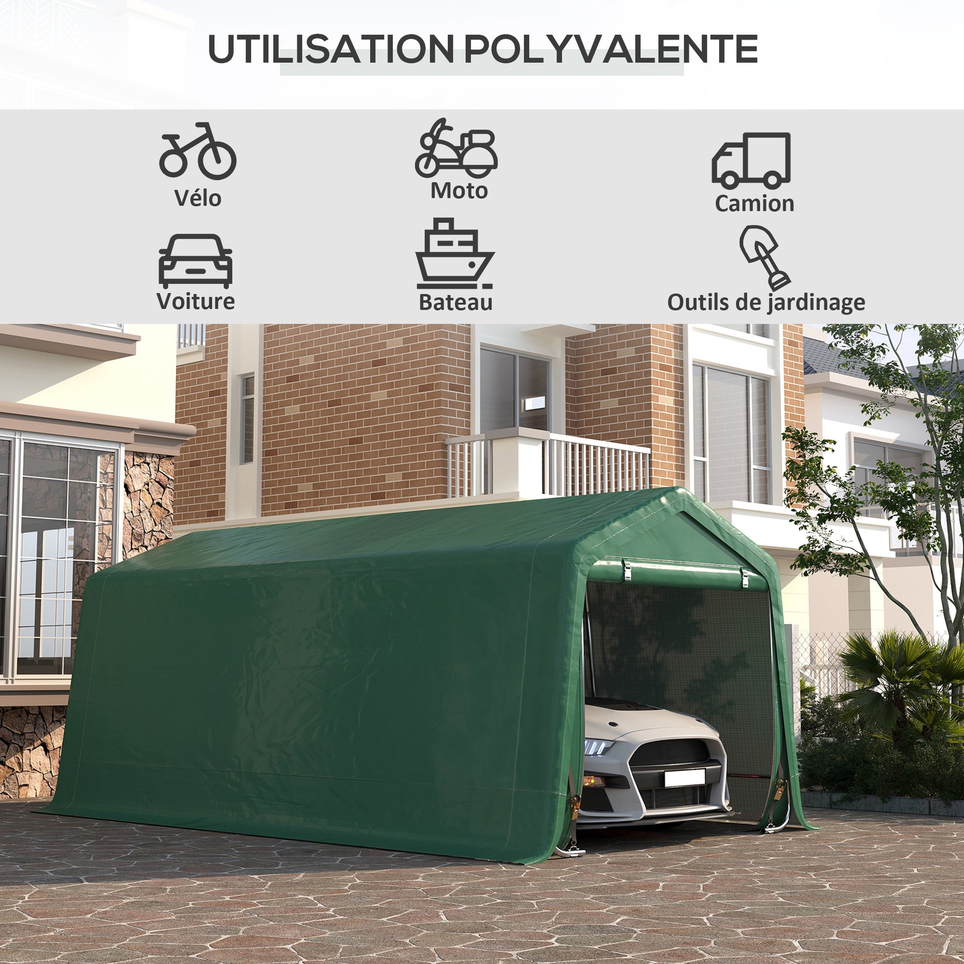 Garage Carport Tent 6 x 3 m Galvanized Steel Sturdy High-Density 180 g/m² PE Waterproof Anti-UV - Green