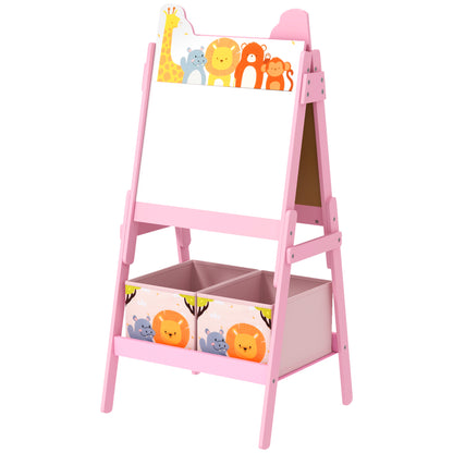 2-in-1 Children's Easel, Double-Sided Kids Easel, Easel with Chalkboard, Whiteboard, Storage Boxes, for Kids 3-8 Years, Pink