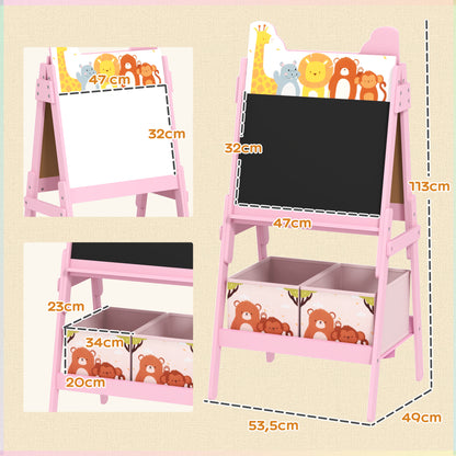 2-in-1 Children's Easel, Double-Sided Kids Easel, Easel with Chalkboard, Whiteboard, Storage Boxes, for Kids 3-8 Years, Pink