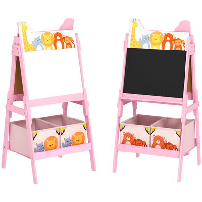 2-in-1 Children's Easel, Double-Sided Kids Easel, Easel with Chalkboard, Whiteboard, Storage Boxes, for Kids 3-8 Years, Pink