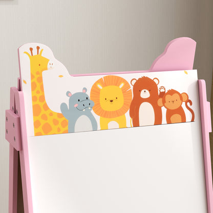 2-in-1 Children's Easel, Double-Sided Kids Easel, Easel with Chalkboard, Whiteboard, Storage Boxes, for Kids 3-8 Years, Pink