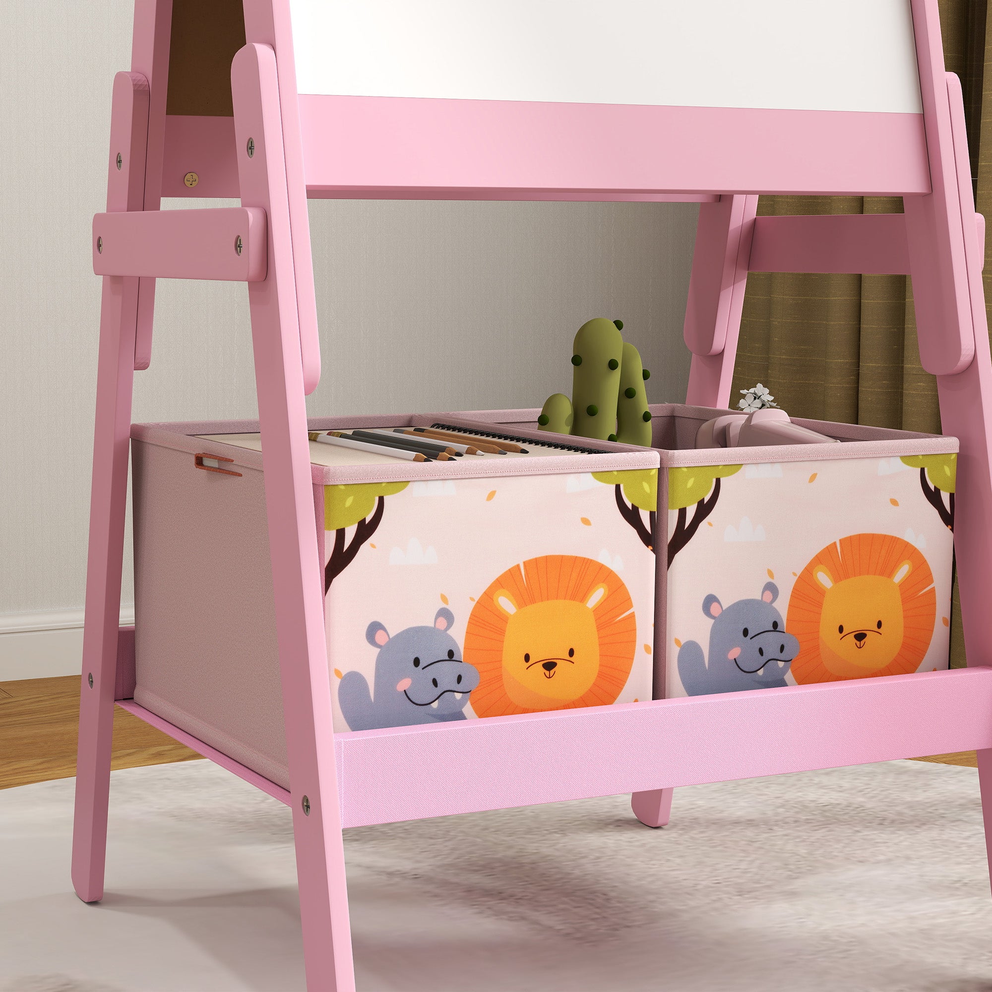 2-in-1 Children's Easel, Double-Sided Kids Easel, Easel with Chalkboard, Whiteboard, Storage Boxes, for Kids 3-8 Years, Pink