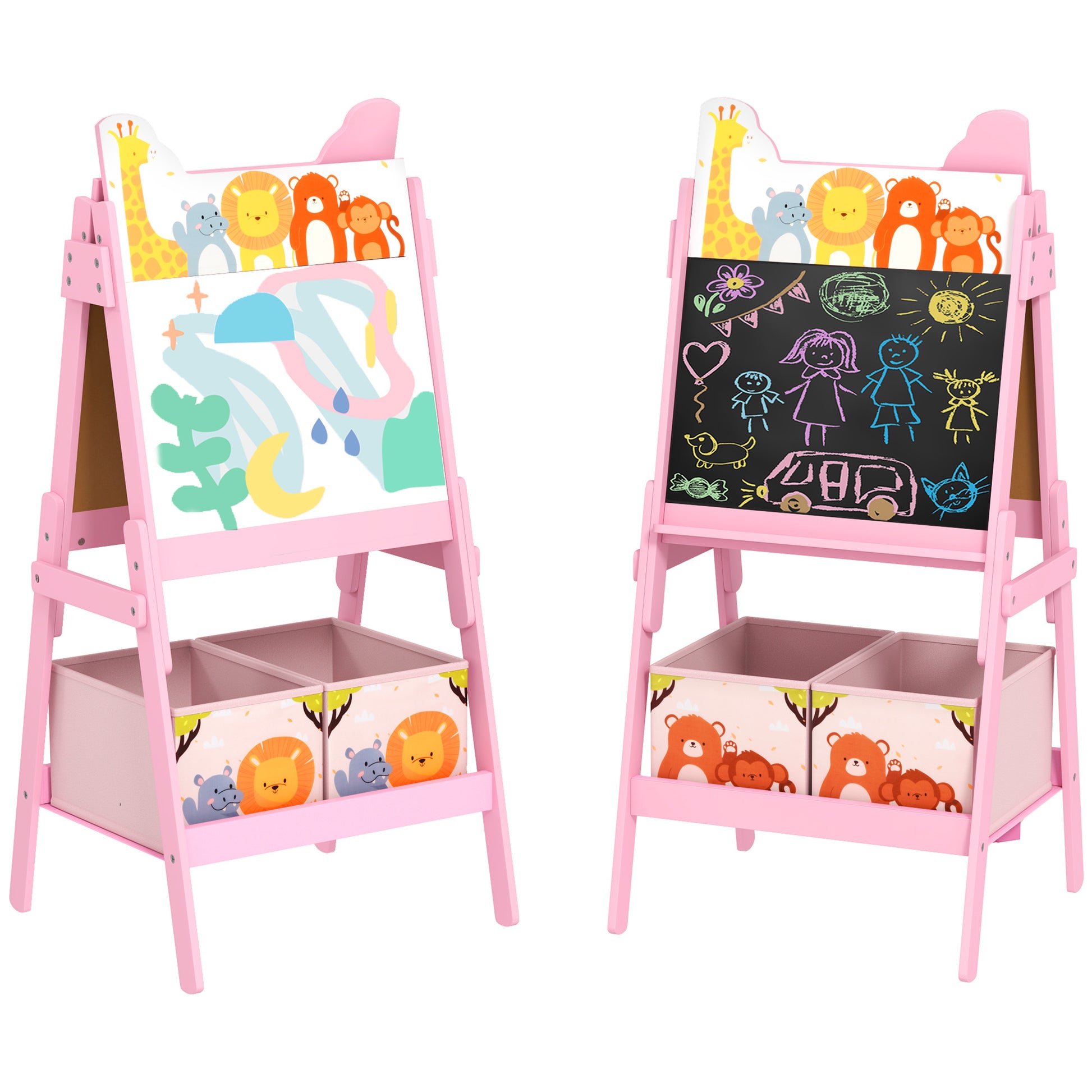 2-in-1 Children's Easel, Double-Sided Kids Easel, Easel with Chalkboard, Whiteboard, Storage Boxes, for Kids 3-8 Years, Pink
