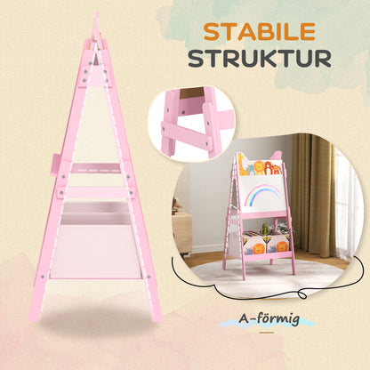 2-in-1 Children's Easel, Double-Sided Kids Easel, Easel with Chalkboard, Whiteboard, Storage Boxes, for Kids 3-8 Years, Pink