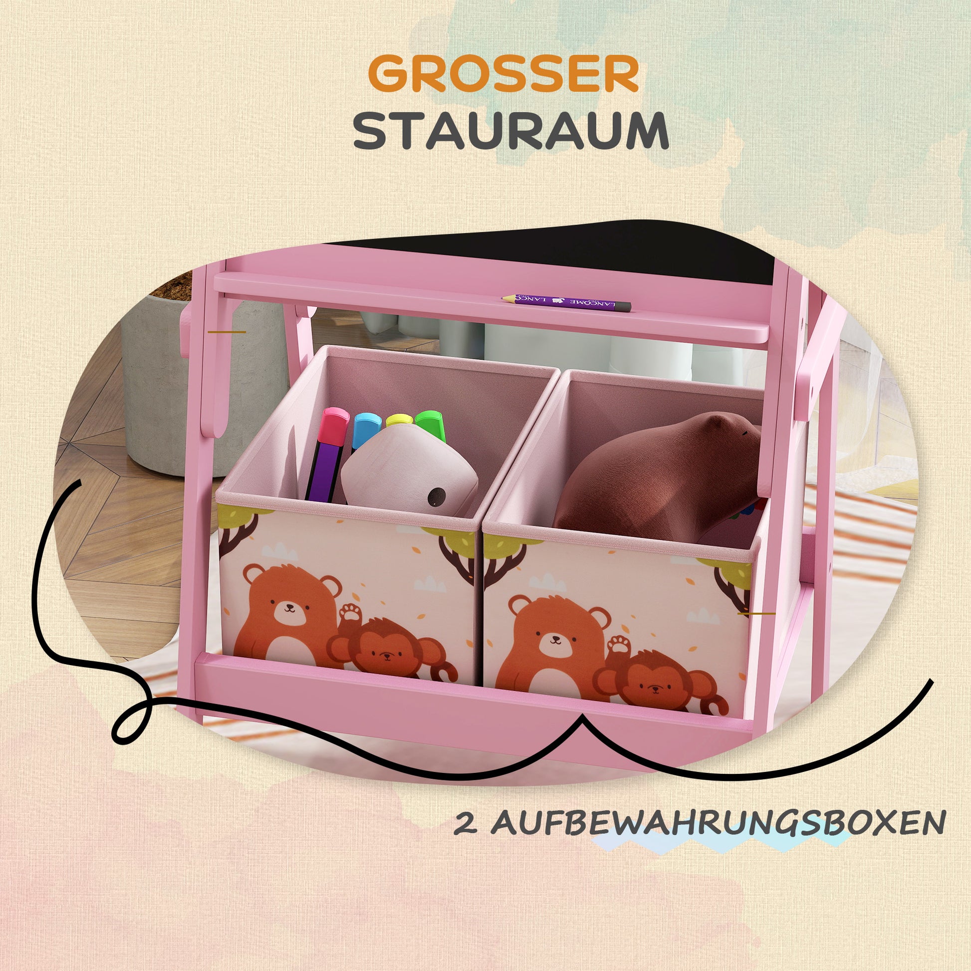 2-in-1 Children's Easel, Double-Sided Kids Easel, Easel with Chalkboard, Whiteboard, Storage Boxes, for Kids 3-8 Years, Pink