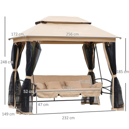 Hollywood Swing Garden Swing Swing with Side Walls 3-Seater Beige 256 x 172 x 248 cm