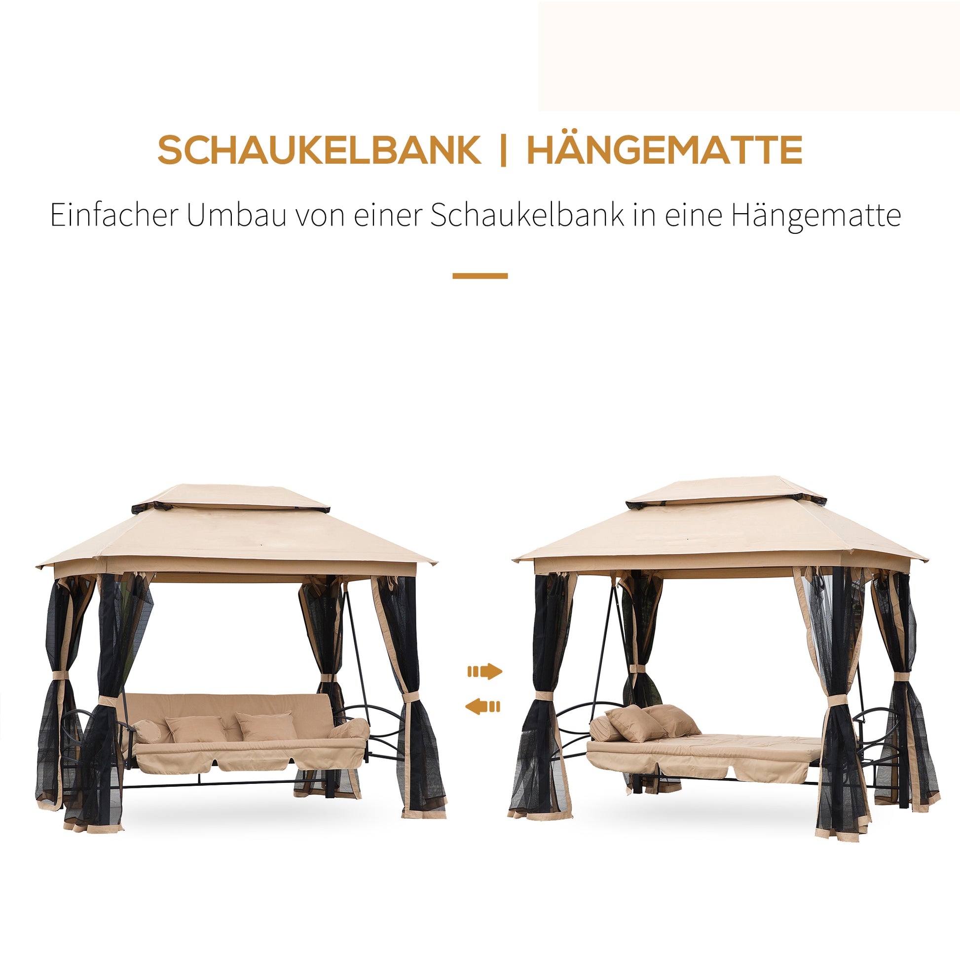 Hollywood Swing Garden Swing Swing with Side Walls 3-Seater Beige 256 x 172 x 248 cm