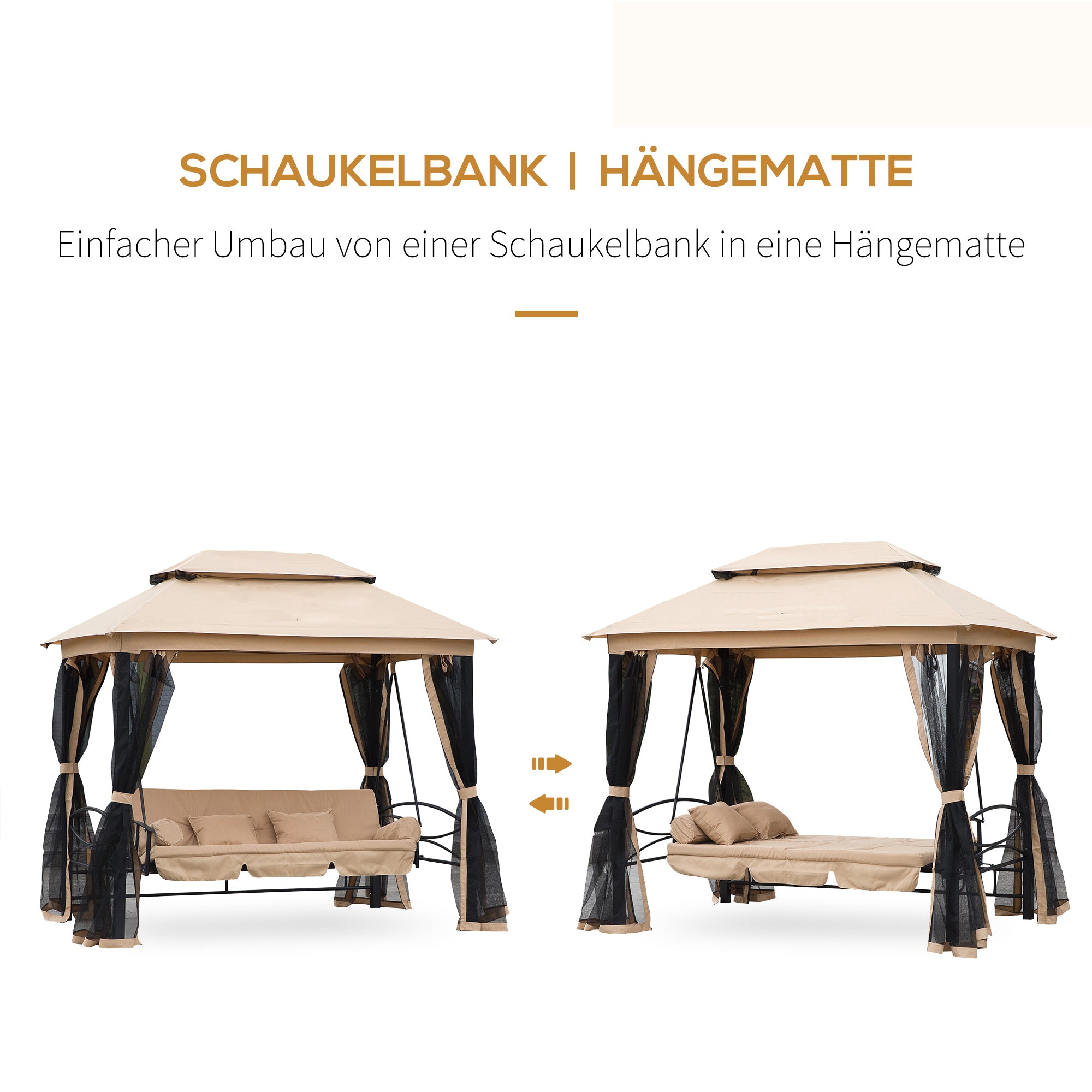 Hollywood Swing Garden Swing Swing with Side Walls 3-Seater Beige 256 x 172 x 248 cm