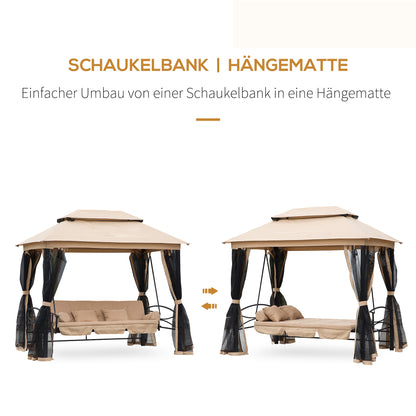 Hollywood Swing Garden Swing Swing with Side Walls 3-Seater Beige 256 x 172 x 248 cm
