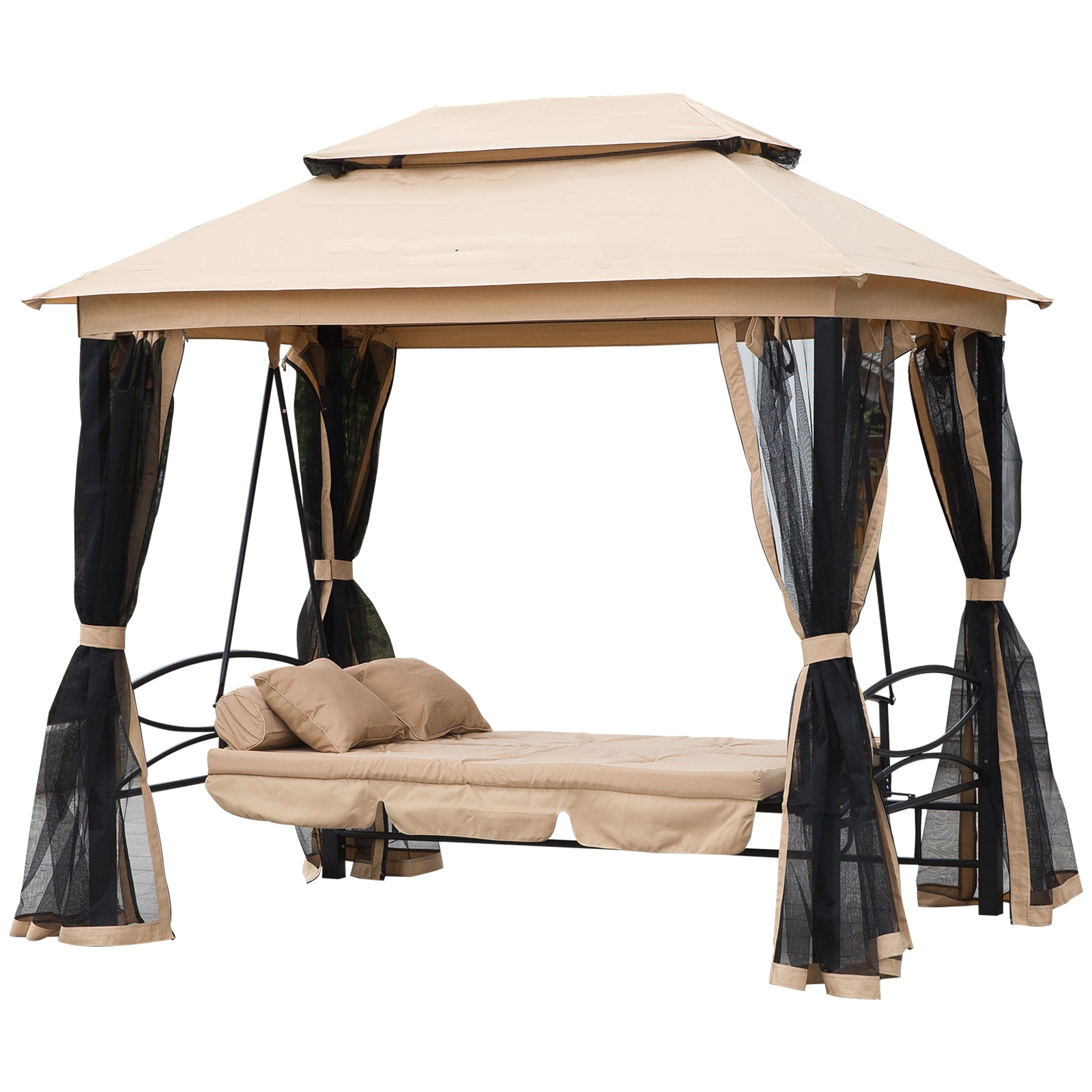 Hollywood Swing Garden Swing Swing with Side Walls 3-Seater Beige 256 x 172 x 248 cm