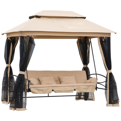 Hollywood Swing Garden Swing Swing with Side Walls 3-Seater Beige 256 x 172 x 248 cm