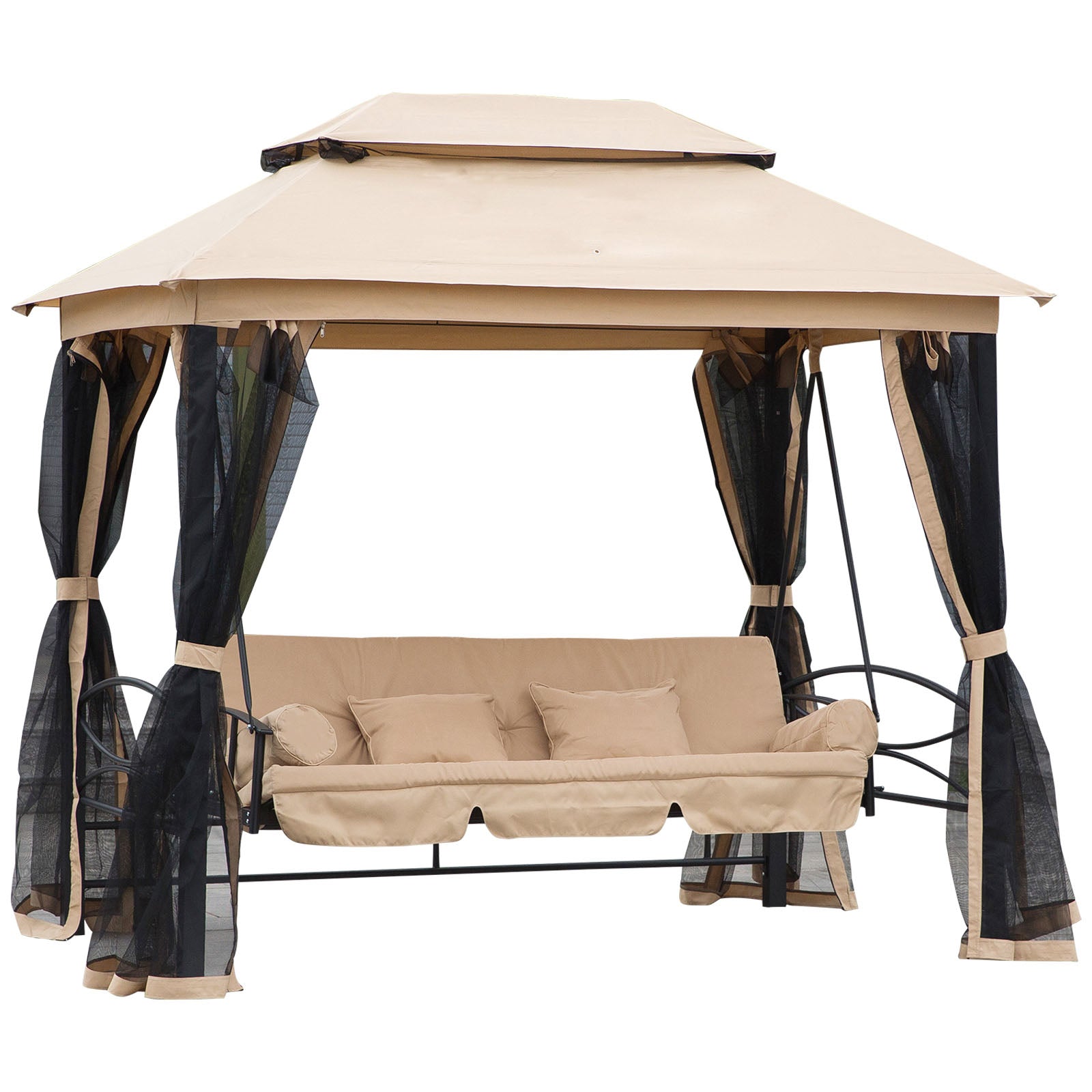 Hollywood Swing Garden Swing Swing with Side Walls 3-Seater Beige 256 x 172 x 248 cm