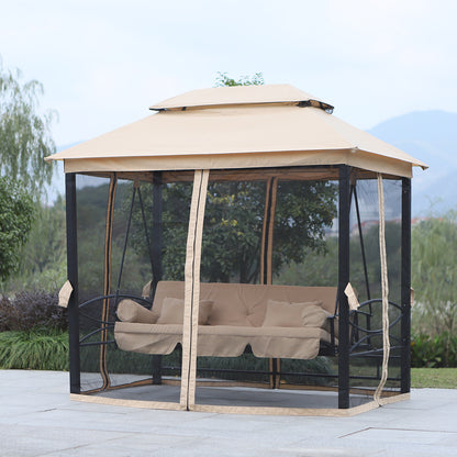 Hollywood Swing Garden Swing Swing with Side Walls 3-Seater Beige 256 x 172 x 248 cm