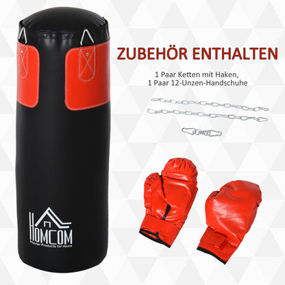 Punch Bag Set Boxing Set with Boxing Gloves Filled Set for Adults Teenagers Hanging Boxing Heavy Bag 16 KG Ø30 x 120 cm Black+Red